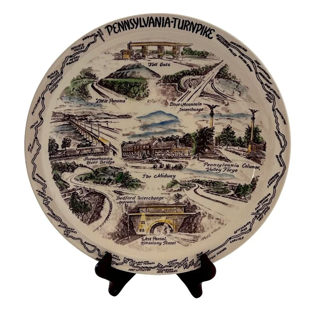 Vernon Kilns Pennsylvania Turnpike Plate Artist P.‎ Davidson Souvenir Decor